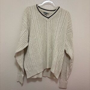 Hunt Club Cream and Navy Cable Knit Sweater